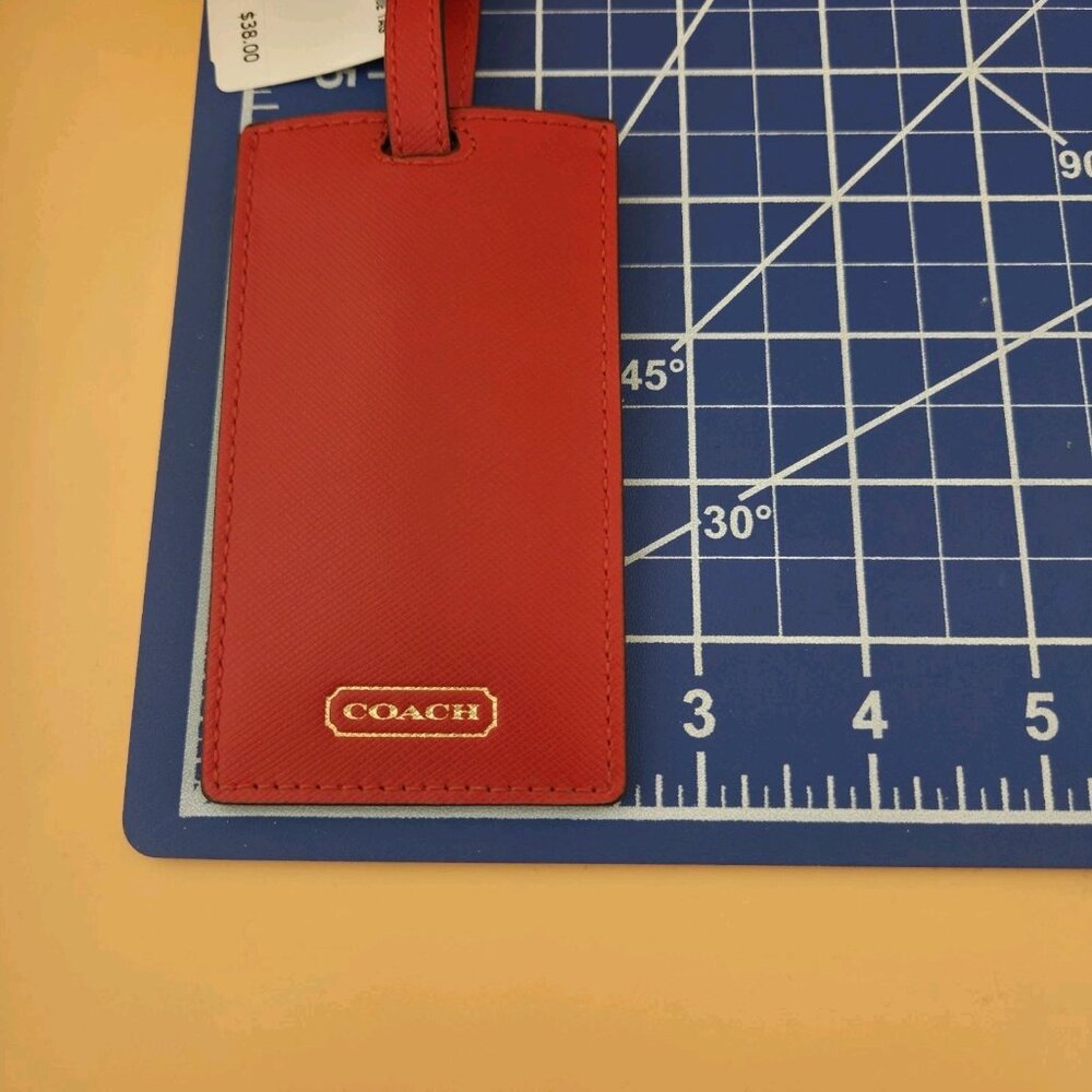 Coach Darcy Leather Luggage Tag Vermillion Red & Gold F67743 NWT - Picture 7 of 8